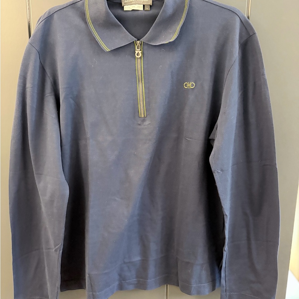 Salvatore Ferragamo Navy Zip-Collar Long Sleeve Sweater